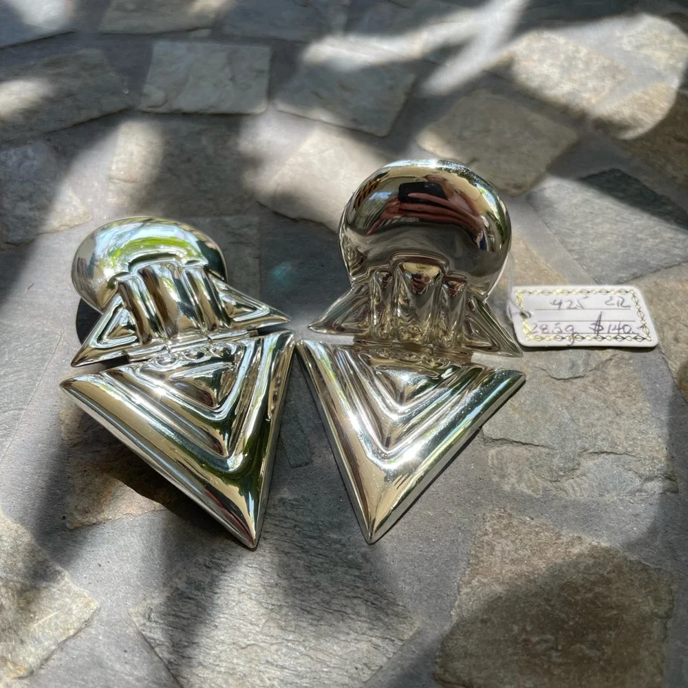 Sterling Silver Geometric Clip Earrings - Picture 3 of 11